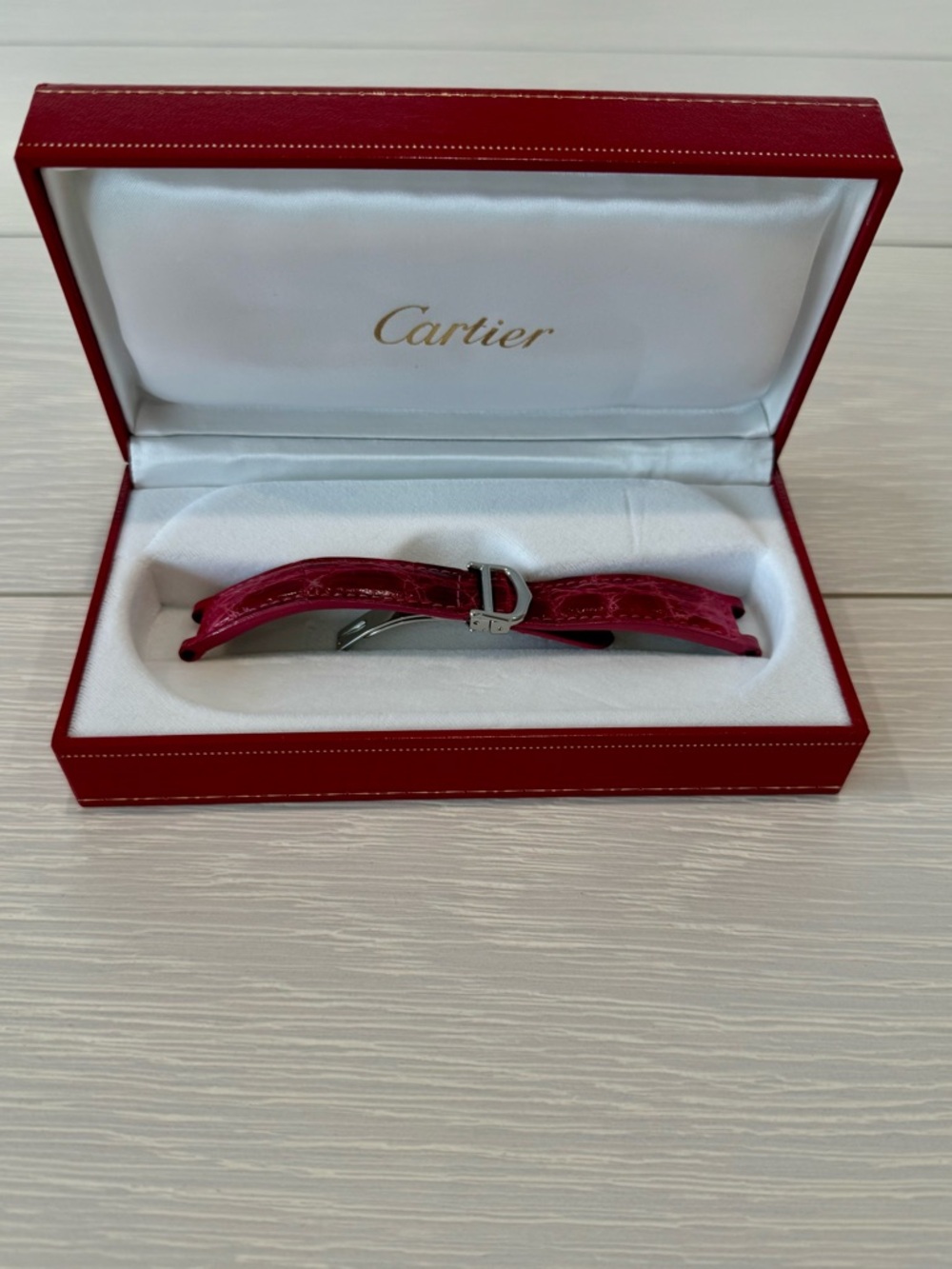 Authentic Cartier Pink Alligator Watch Strap with Stainless Steel Buckle